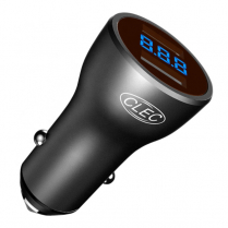 CLEC-914B   Convertisseur fiche 12V male &agrave; USB 2.4A QC3.0 noir avec affichage ACL