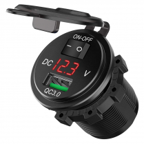 EWA-SKD-2031R   Convertisseur 12V &agrave; USB QC3.0 avec interrupteur On/Off et voltm&egrave;tre