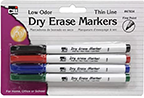 Markers, Dry Erase, Fine Point, Assorted Colors (4 pack)