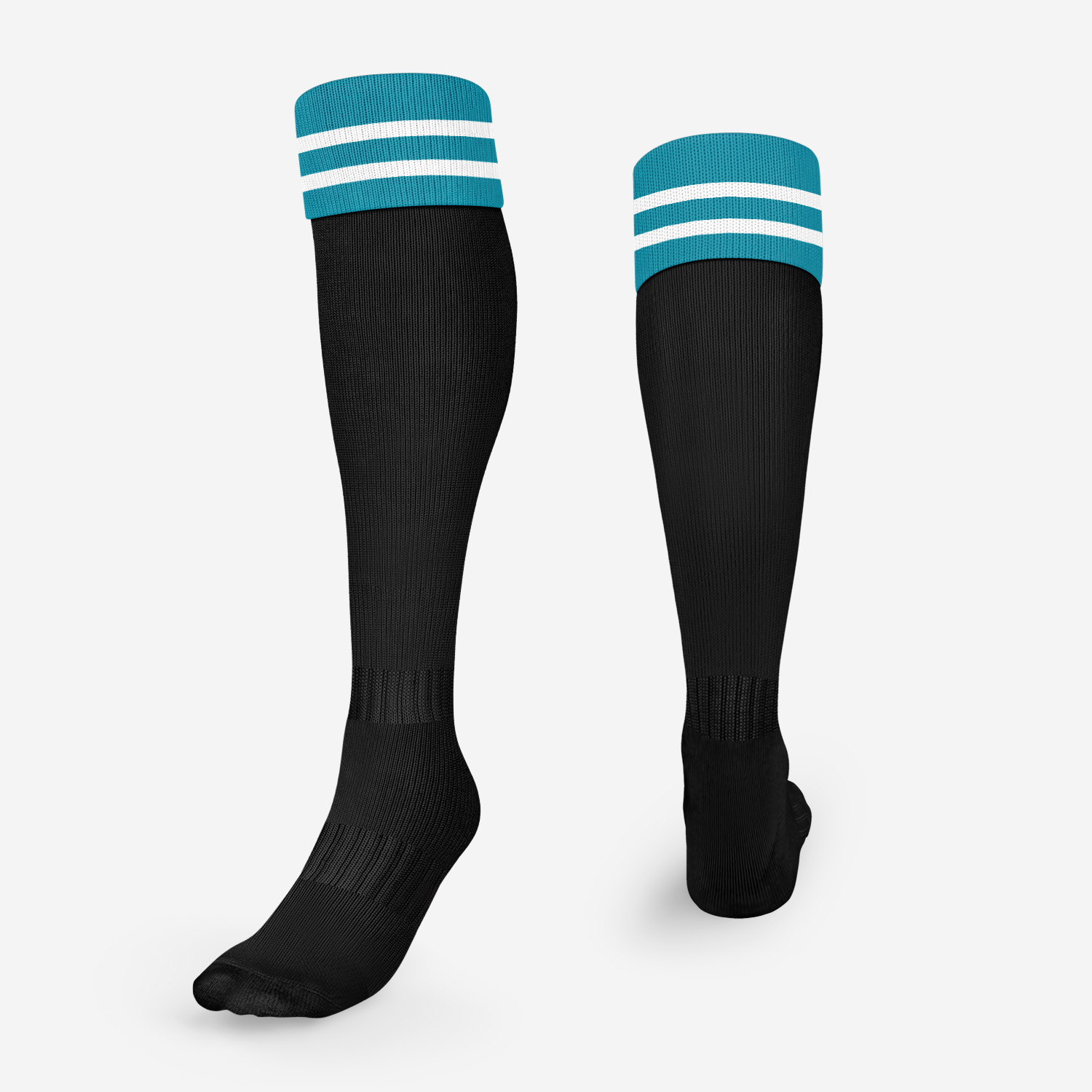 Aqua Top Black Leg/2 White SS Football Socks