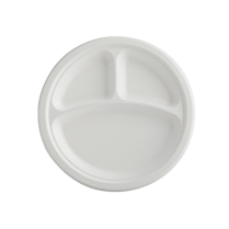Bio Sugarcane Bagasse 3-Compartment 9" Round Plate 500/cs