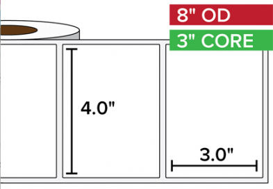 Rectangular Labels, High Gloss BOPP 4"x3", 3" Core, 8" Diam.