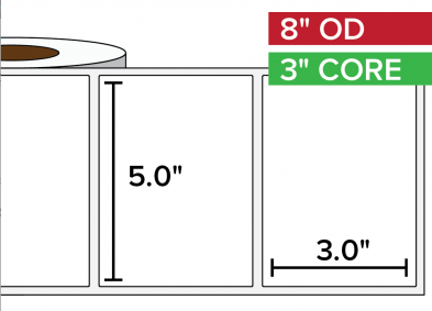 Rectangular Labels, Matte BOPP 5"x3", 3" Core, 8" Diam.