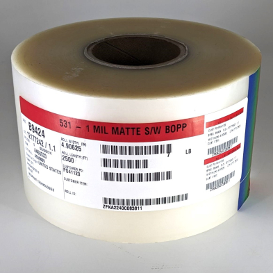 1.5 Mil 4.9" x 2500' Matte BOPP Laminate