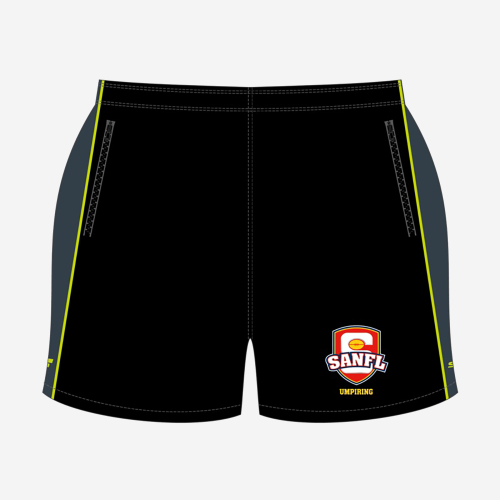 SANFL Senior Coaches Shorts in grey and black with lime green highlights