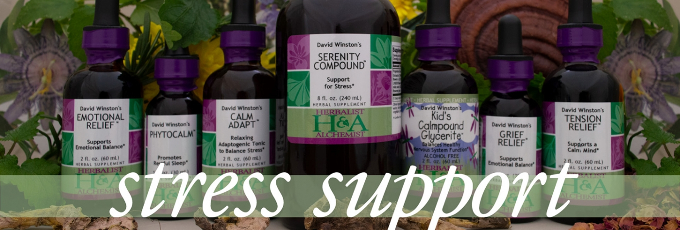 herbalist and alchemist stress support herbal products with botanicals infused