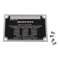 Patent Data Plate with drive screws - 1949-50 Mercury Car