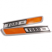 Hood Side Emblems - "FORD 100" - Pair - 1968-72 Ford Truck