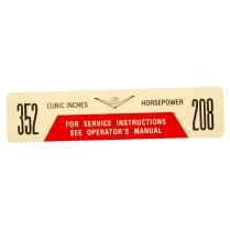 Decal - Air Cleaner - 352/208 HP - 1965-66 Ford Truck    