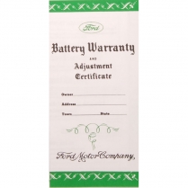 Battery Warning Certificate - 1939-47 Ford Truck, 1939-53 Ford Car