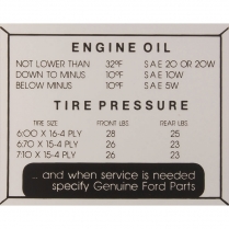 Decal - Glove Box - Engine Oil/Tire Pressure - 1952-56 Ford Car  