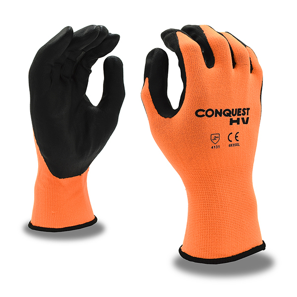 Cordova 6935 Conquest HV Gloves SZ MD Hi Vis Orange Micro-Foam Nitrile/PU