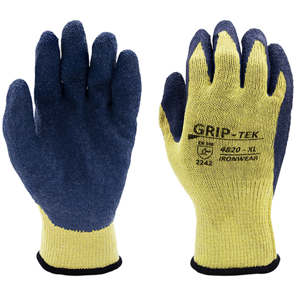 GLOVE IRONWEAR 4820 MEDIUM Blue / Yellow Coated latex string knit back