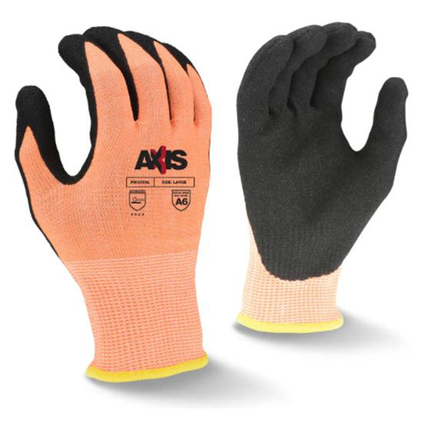 Radians RWG559 AXIS SZ SM Sandy Nitrile Coated Palm A6 Orange & Black